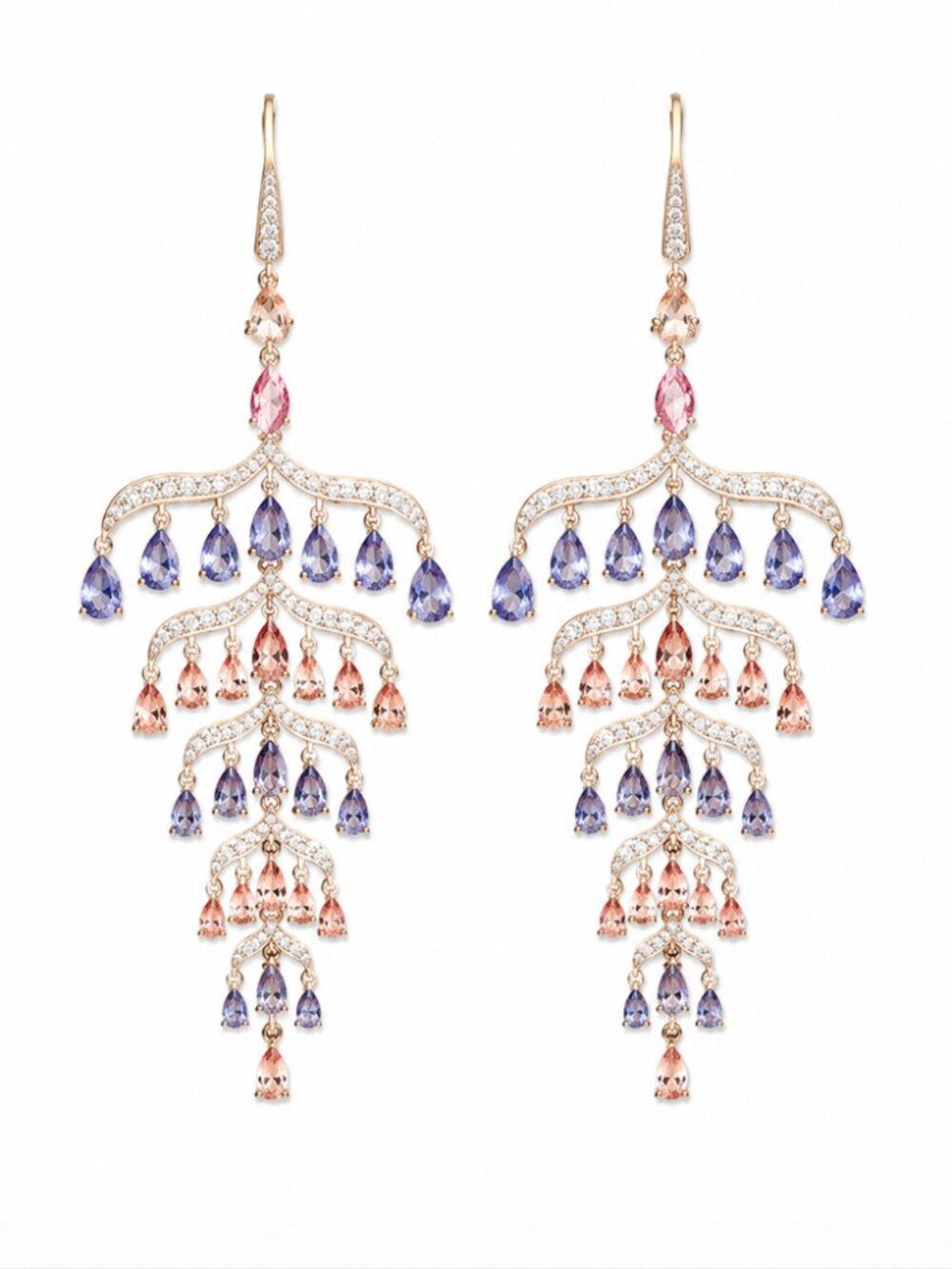 Carol Brodie Rarities Tanzanite Morganite White Zircon Chandelier Earrings NIB
